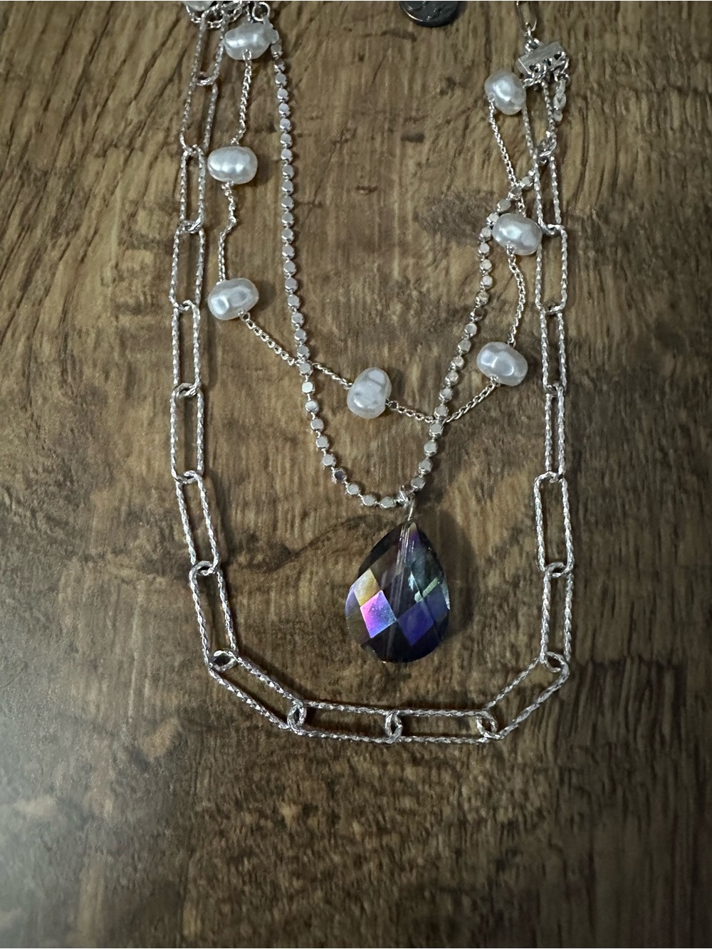 Pink Panache 3 strand silver necklace